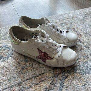 Golden Goose White and Pink Star Sneakers